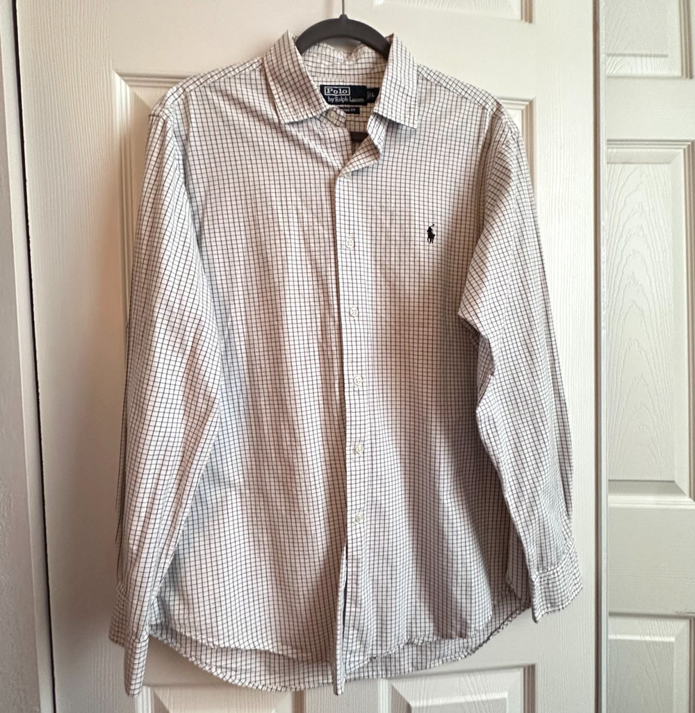 Polo Ralph Lauren Mens Large Classic Fit Button Down Shirt Black White Check